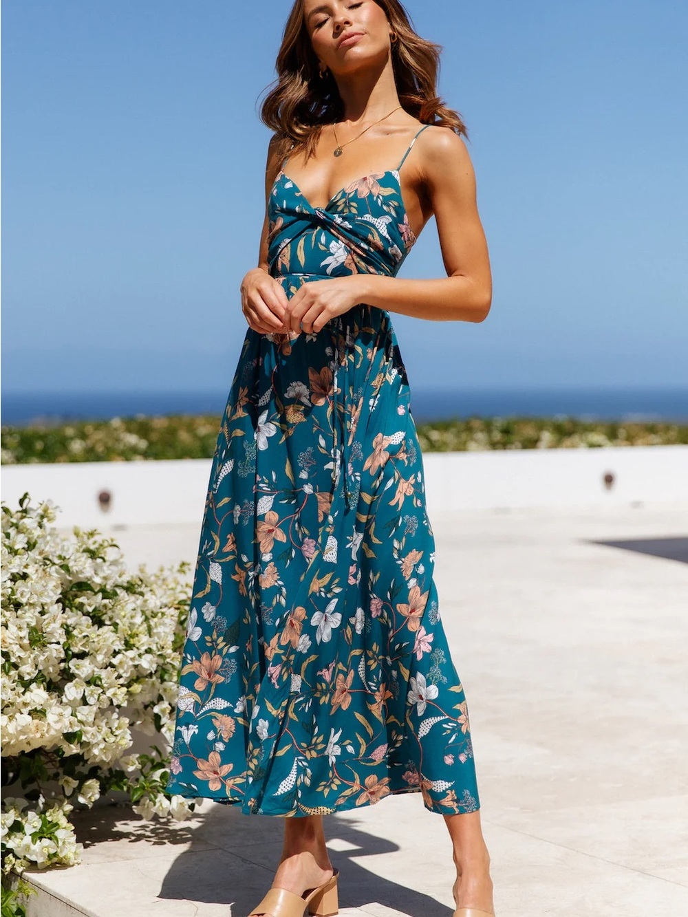 Hello Molly Lady Like You Teal Floral Spaghetti-Strap Dress Size Small or 4